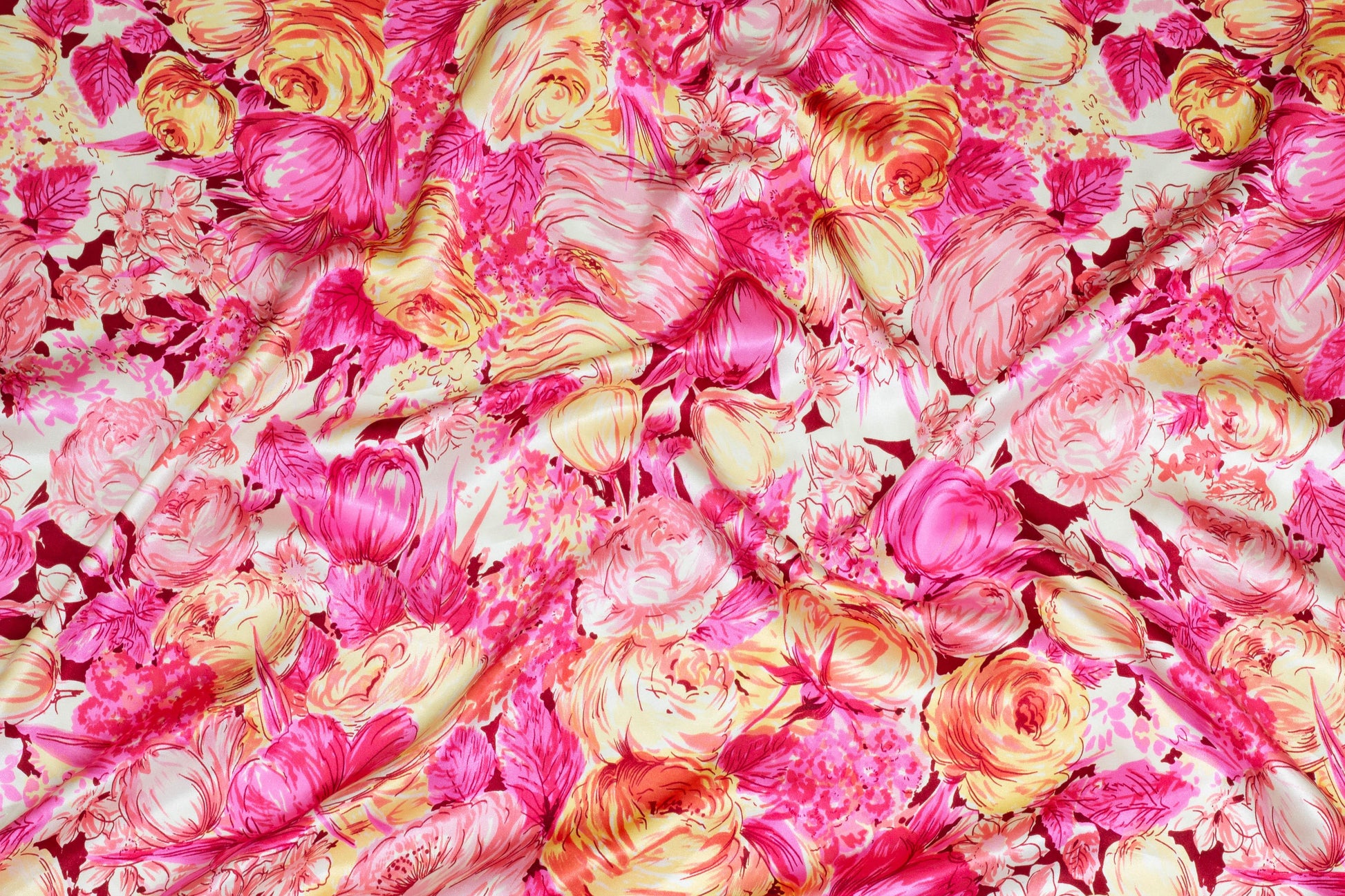 Pink Abstract Floral Silk Charmeuse - Prime Fabrics
