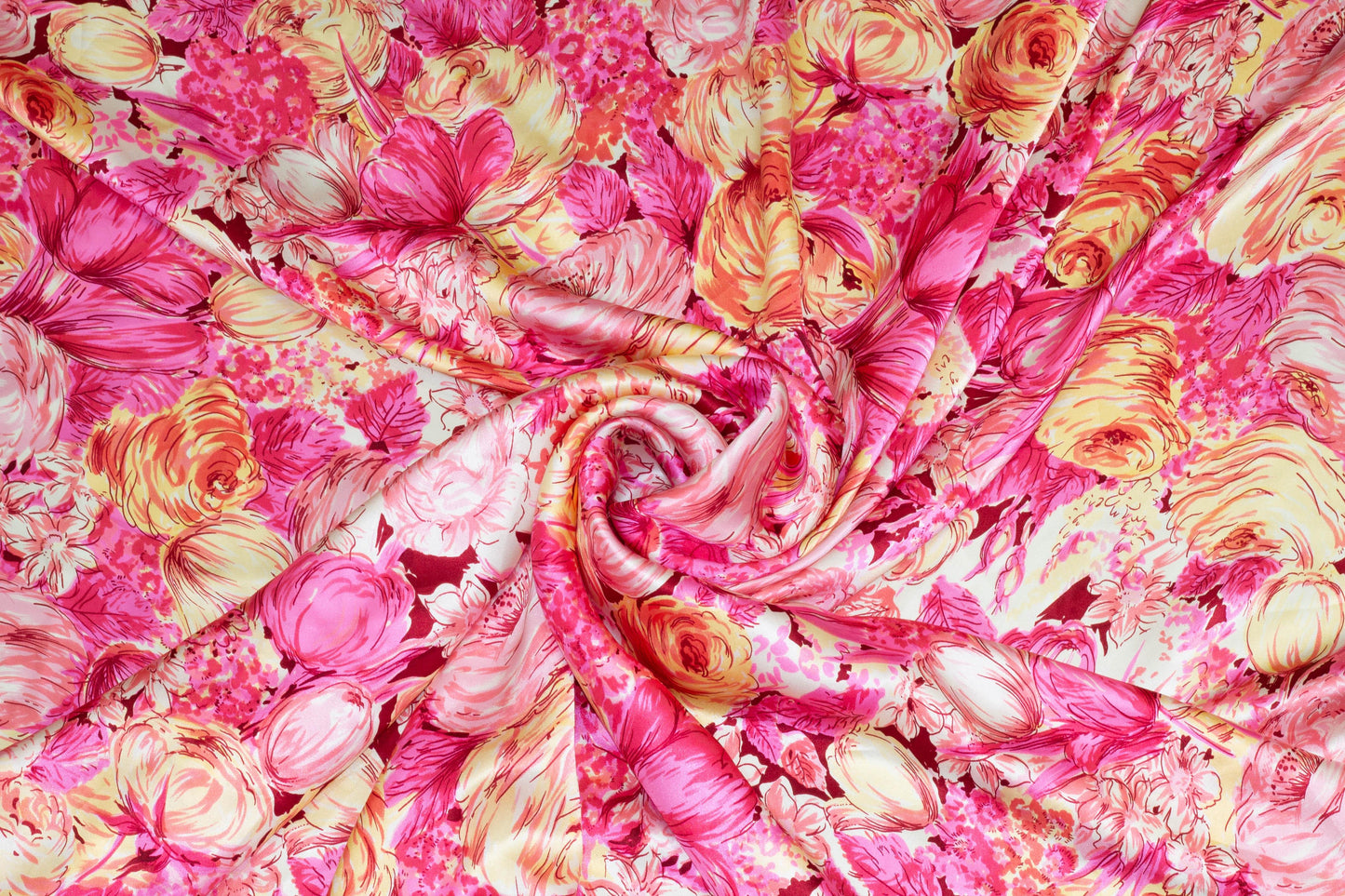 Pink Abstract Floral Silk Charmeuse - Prime Fabrics