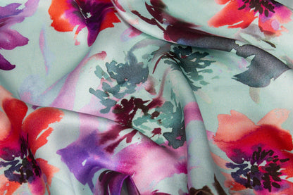 Watercolor Floral Tie-Dye Italian Silk Charmeuse - Multicolor - Prime Fabrics