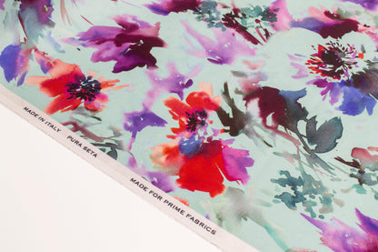 Watercolor Floral Tie-Dye Italian Silk Charmeuse - Multicolor - Prime Fabrics