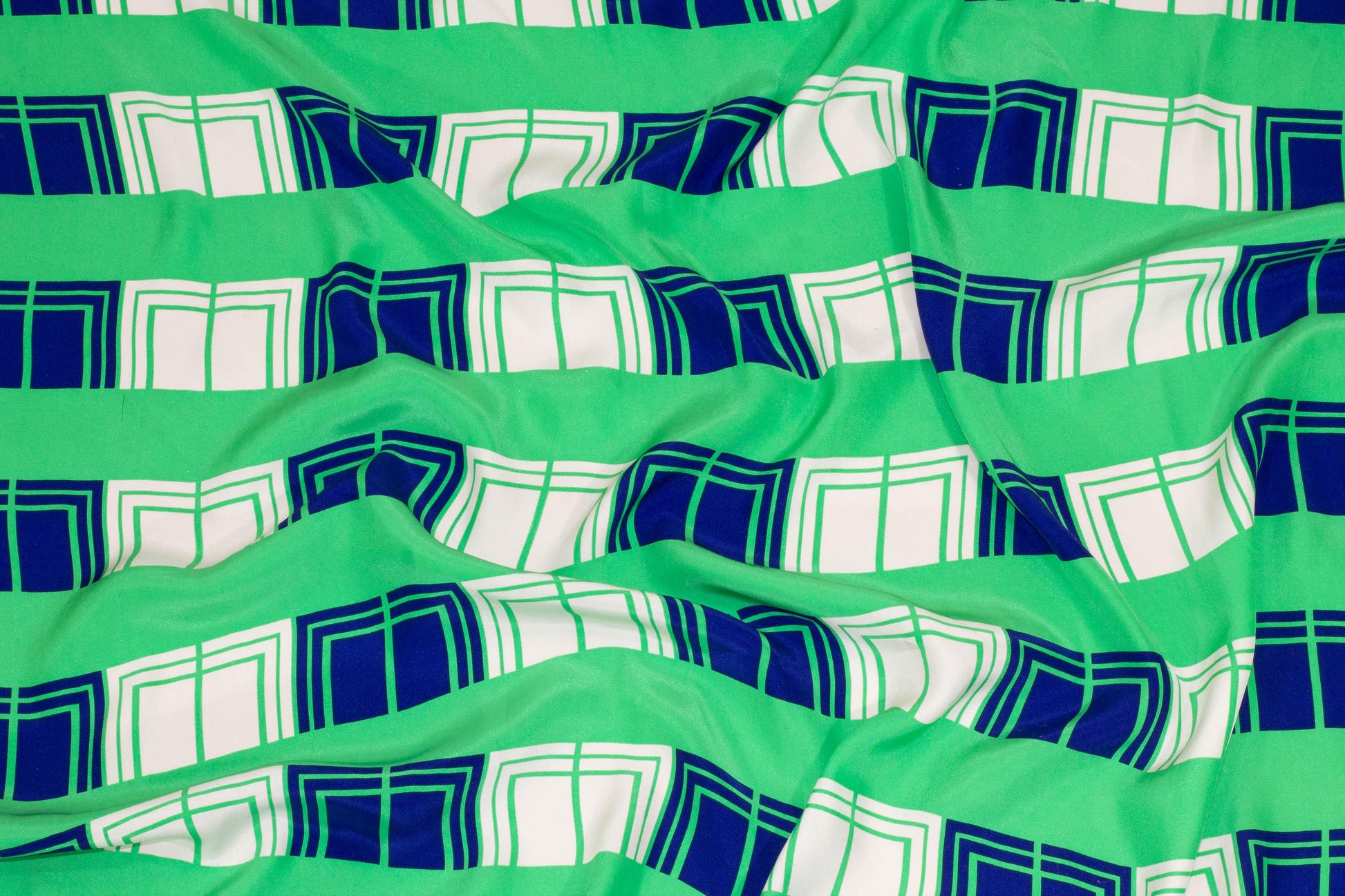 Green and Blue Striped Silk Charmeuse - Prime Fabrics