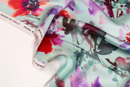 Watercolor Floral Tie-Dye Italian Silk Charmeuse - Multicolor - Prime Fabrics