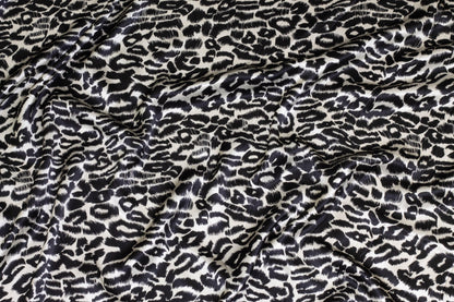 Black and Ivory Leopard Print Silk Charmeuse - Prime Fabrics