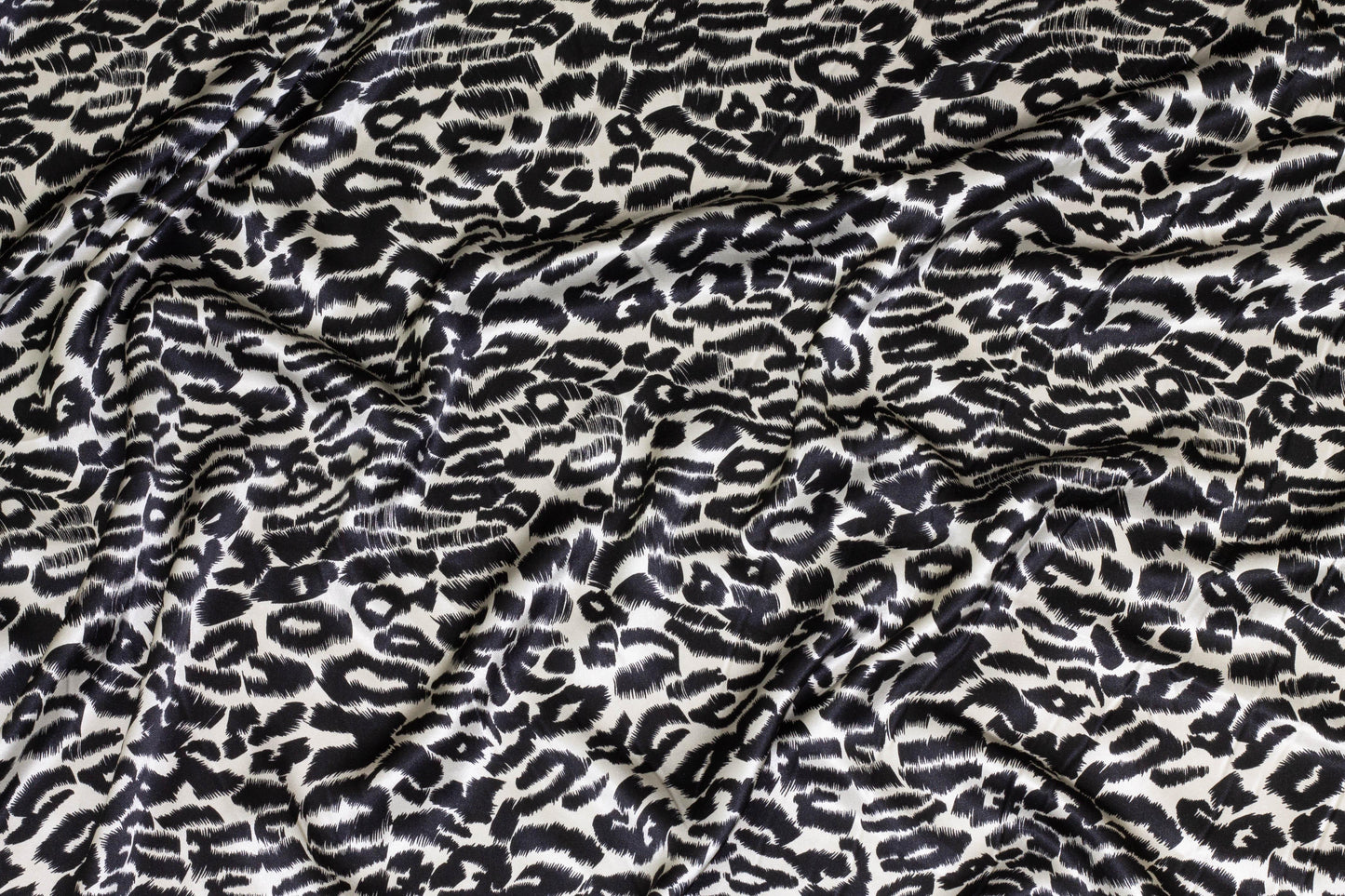 Black and Ivory Leopard Print Silk Charmeuse - Prime Fabrics
