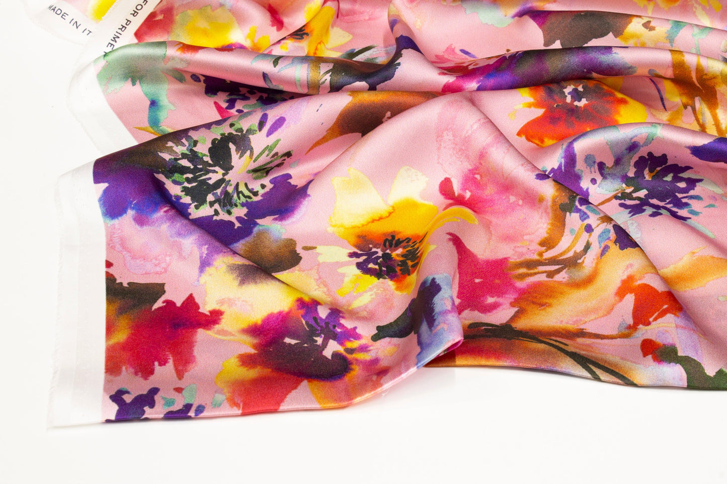 Watercolor Floral Tie-Dye Italian Silk Charmeuse - Pink Multicolor - Prime Fabrics