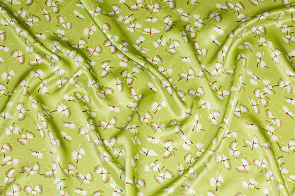 Light Green Butterfly Silk Charmeuse - Prime Fabrics