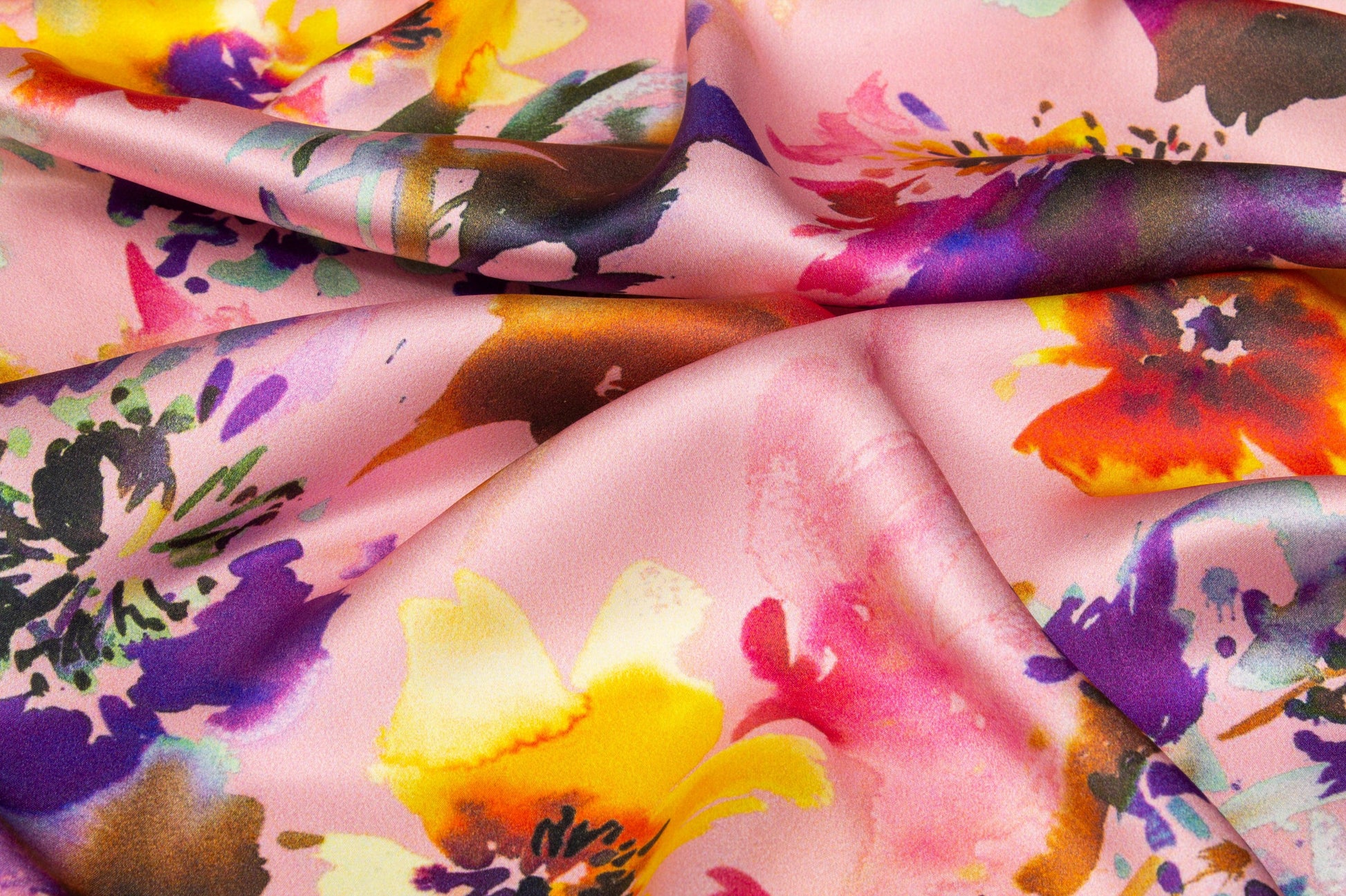 Watercolor Floral Tie-Dye Italian Silk Charmeuse - Pink Multicolor - Prime Fabrics