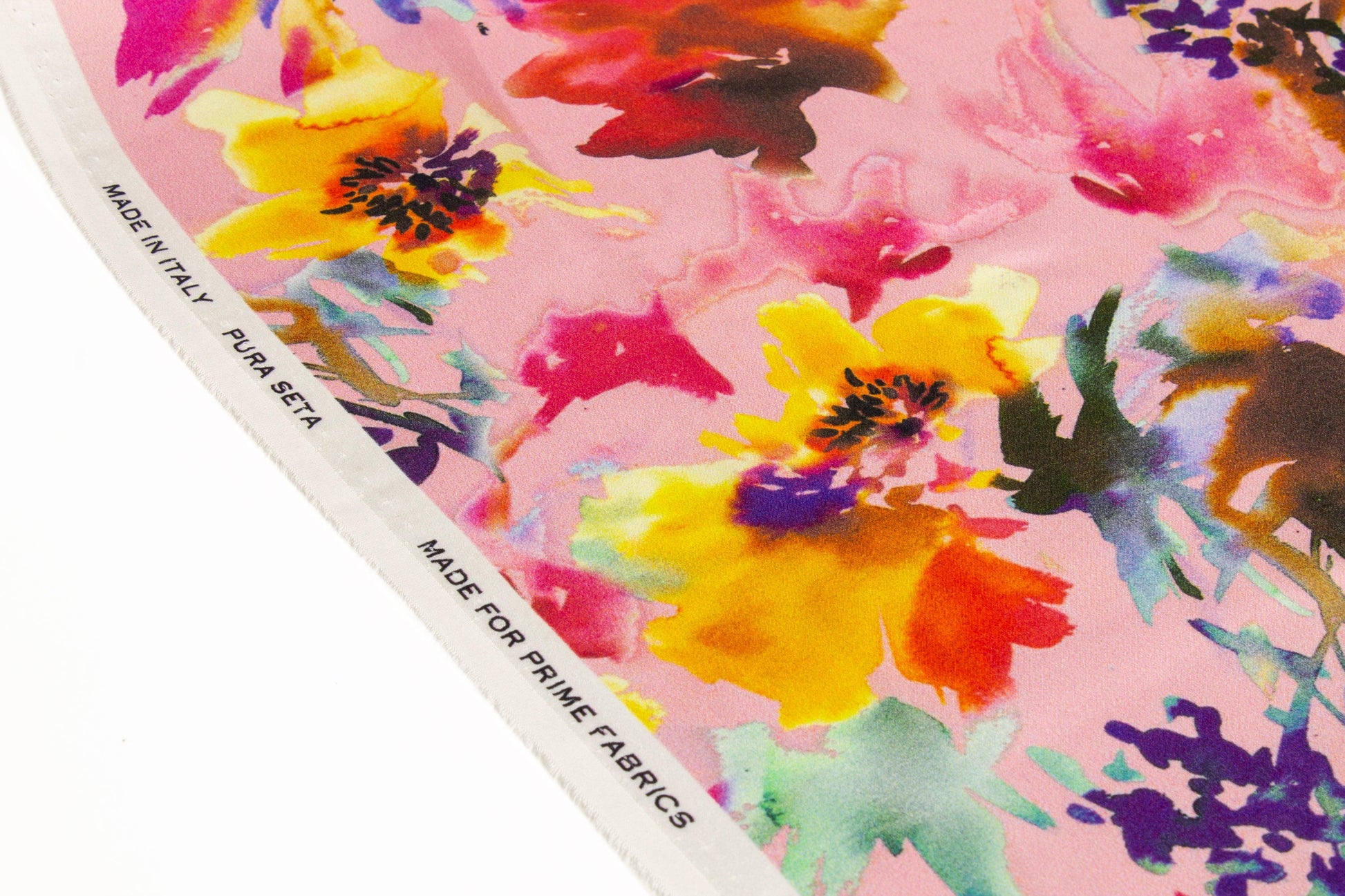 Watercolor Floral Tie-Dye Italian Silk Charmeuse - Pink Multicolor - Prime Fabrics
