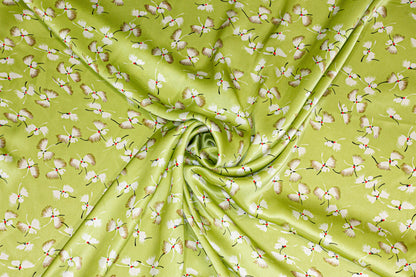 Light Green Butterfly Silk Charmeuse - Prime Fabrics