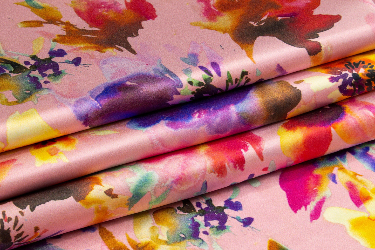 Watercolor Floral Tie-Dye Italian Silk Charmeuse - Pink Multicolor - Prime Fabrics