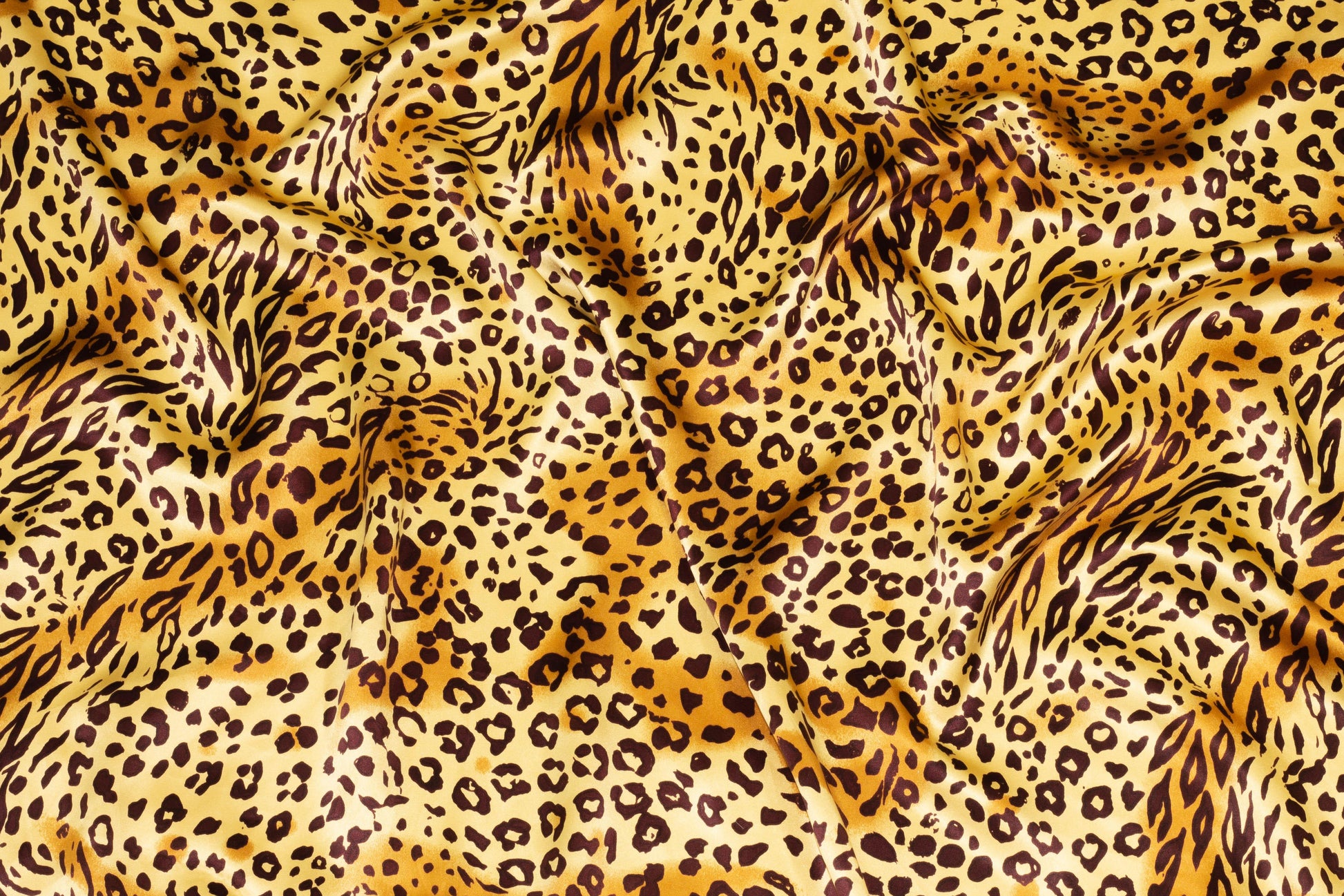 Gold Cheetah Print Silk Charmeuse - Prime Fabrics