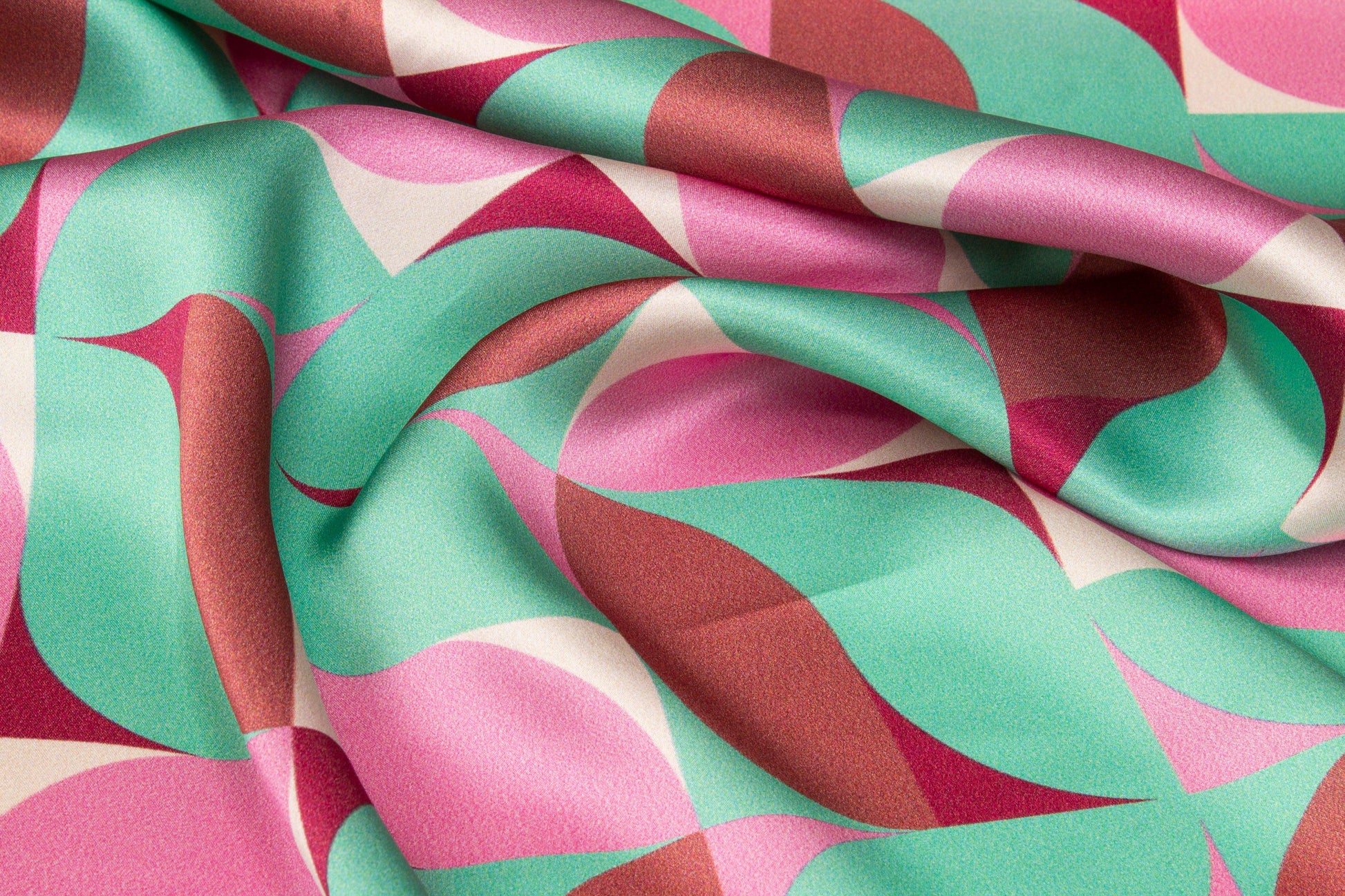 Geometric Italian Silk Charmeuse - Mint Green and Pink - Prime Fabrics