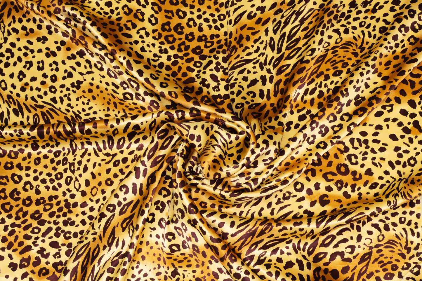 Gold Cheetah Print Silk Charmeuse - Prime Fabrics