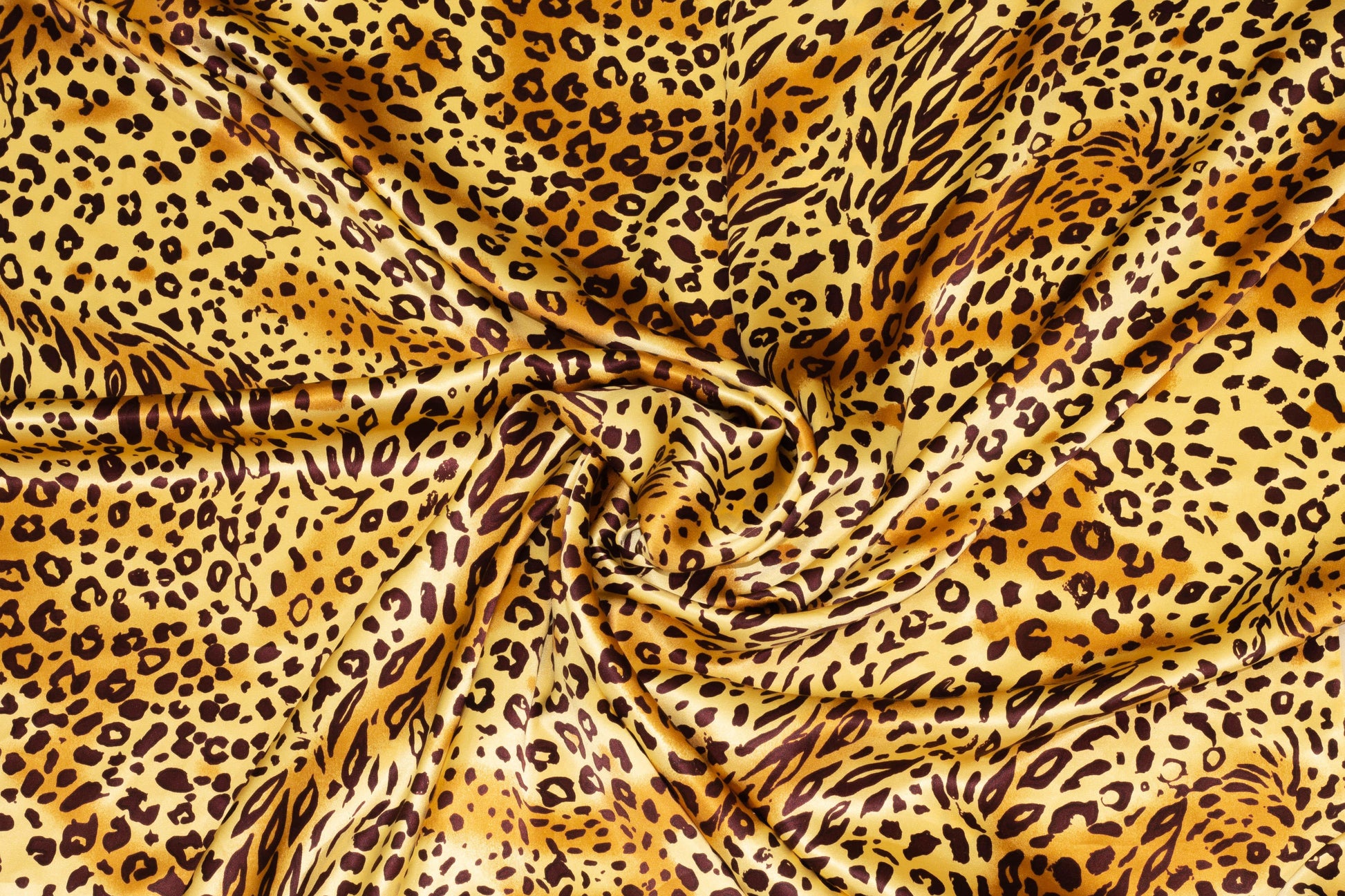 Gold Cheetah Print Silk Charmeuse - Prime Fabrics