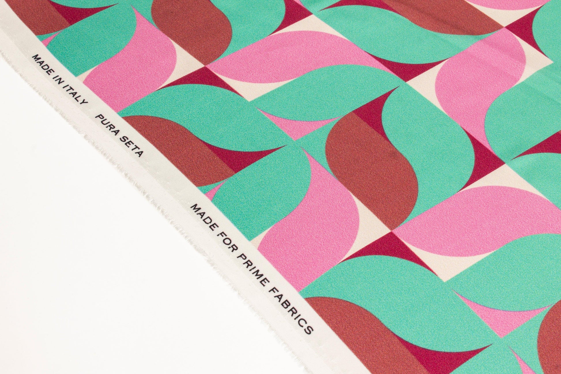 Geometric Italian Silk Charmeuse - Mint Green and Pink - Prime Fabrics