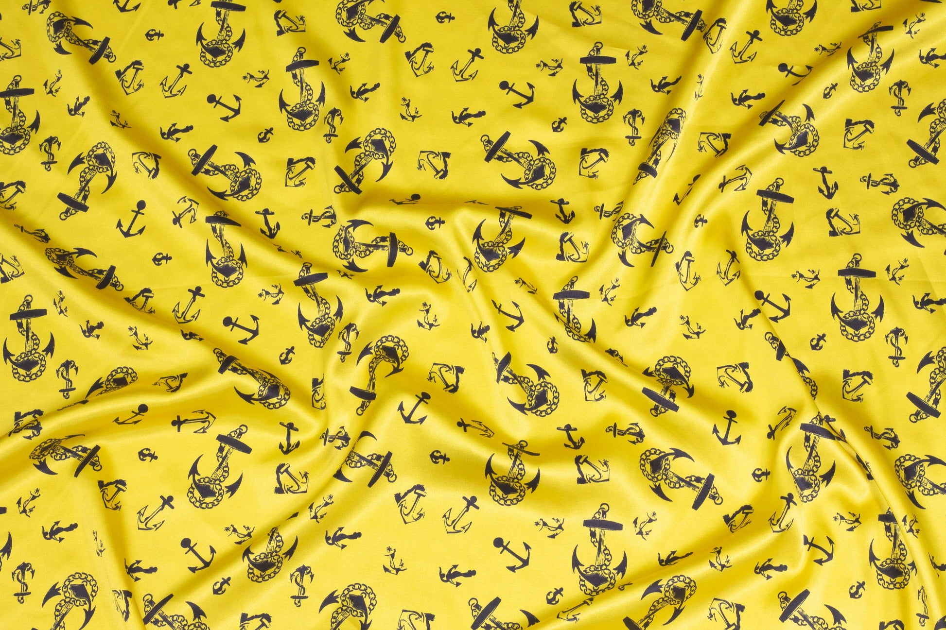 Yellow Sail Anchor Print Stretch Silk Charmeuse - Prime Fabrics