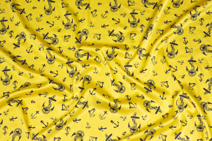 Yellow Sail Anchor Print Stretch Silk Charmeuse - Prime Fabrics