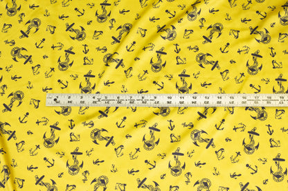 Yellow Sail Anchor Print Stretch Silk Charmeuse - Prime Fabrics