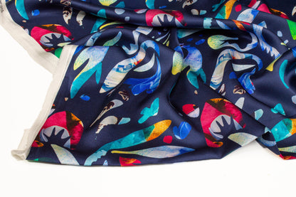 Abstract Italian Silk Charmeuse - Navy - Prime Fabrics