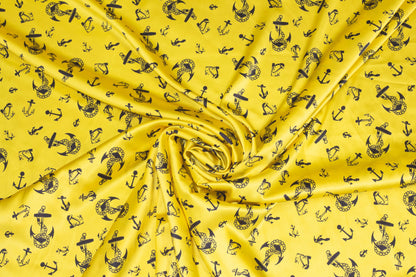 Yellow Sail Anchor Print Stretch Silk Charmeuse - Prime Fabrics