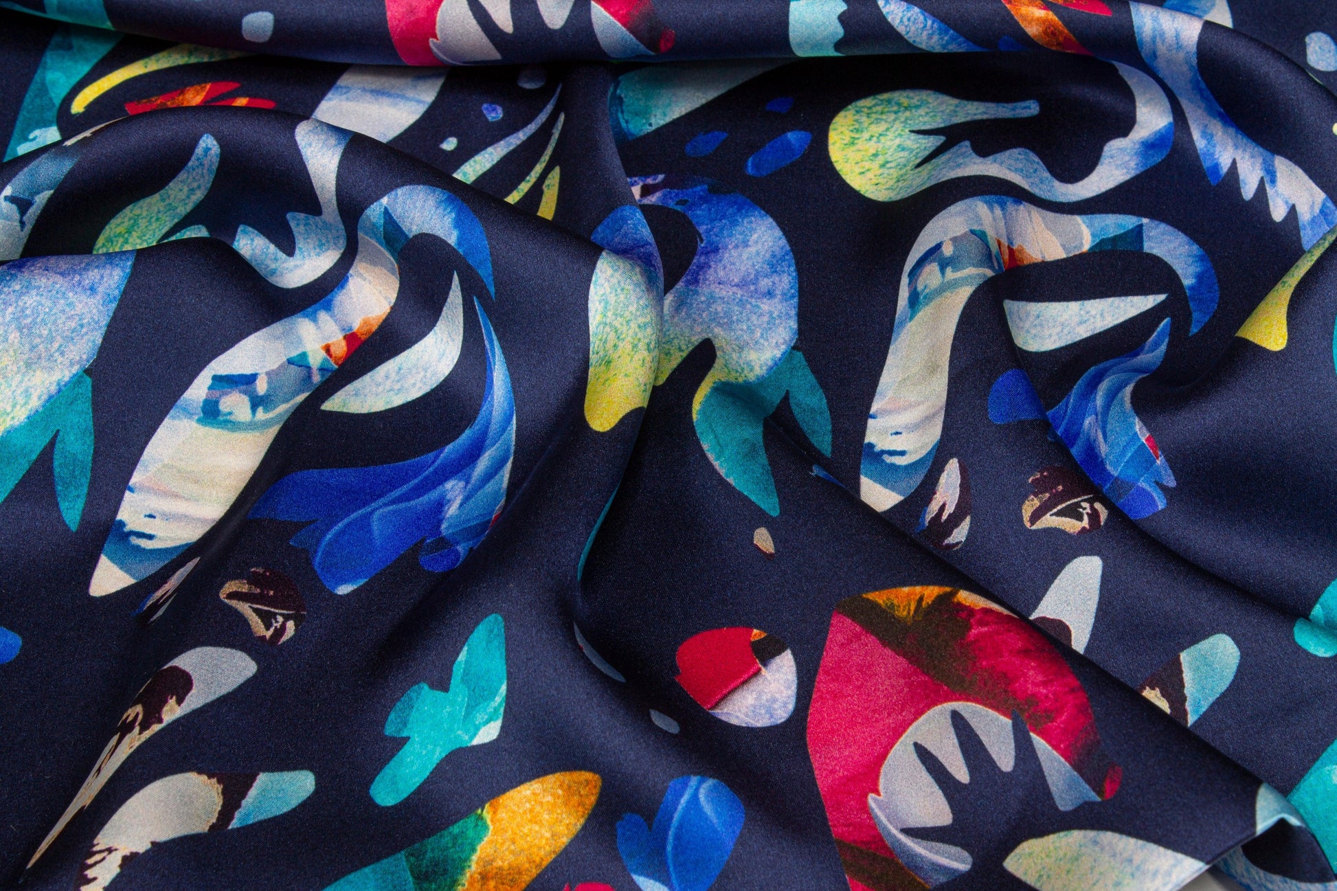 Abstract Italian Silk Charmeuse - Navy - Prime Fabrics