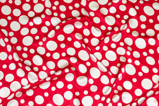 Red and White Polka Dot Silk Charmeuse - Prime Fabrics