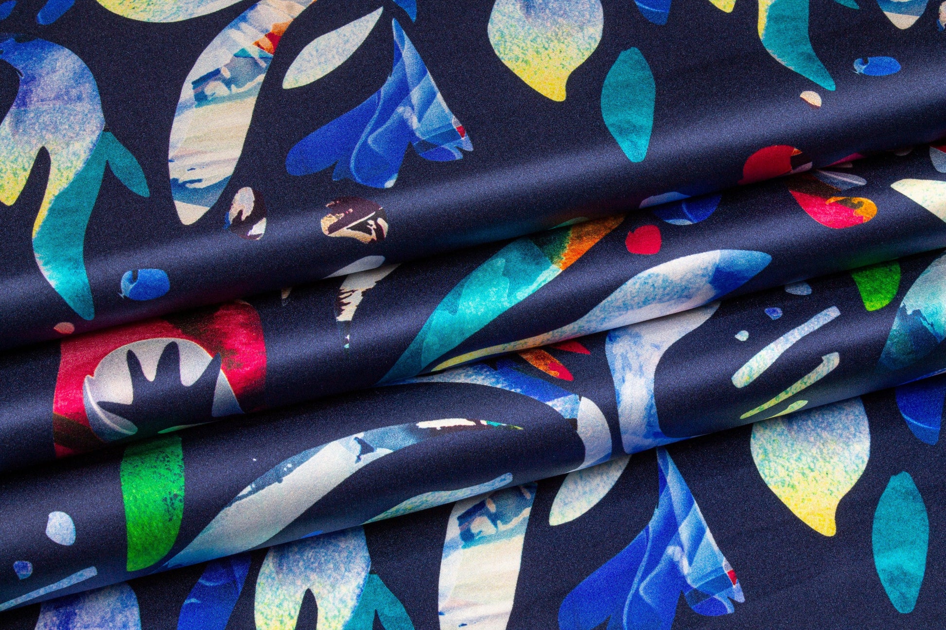 Abstract Italian Silk Charmeuse - Navy - Prime Fabrics
