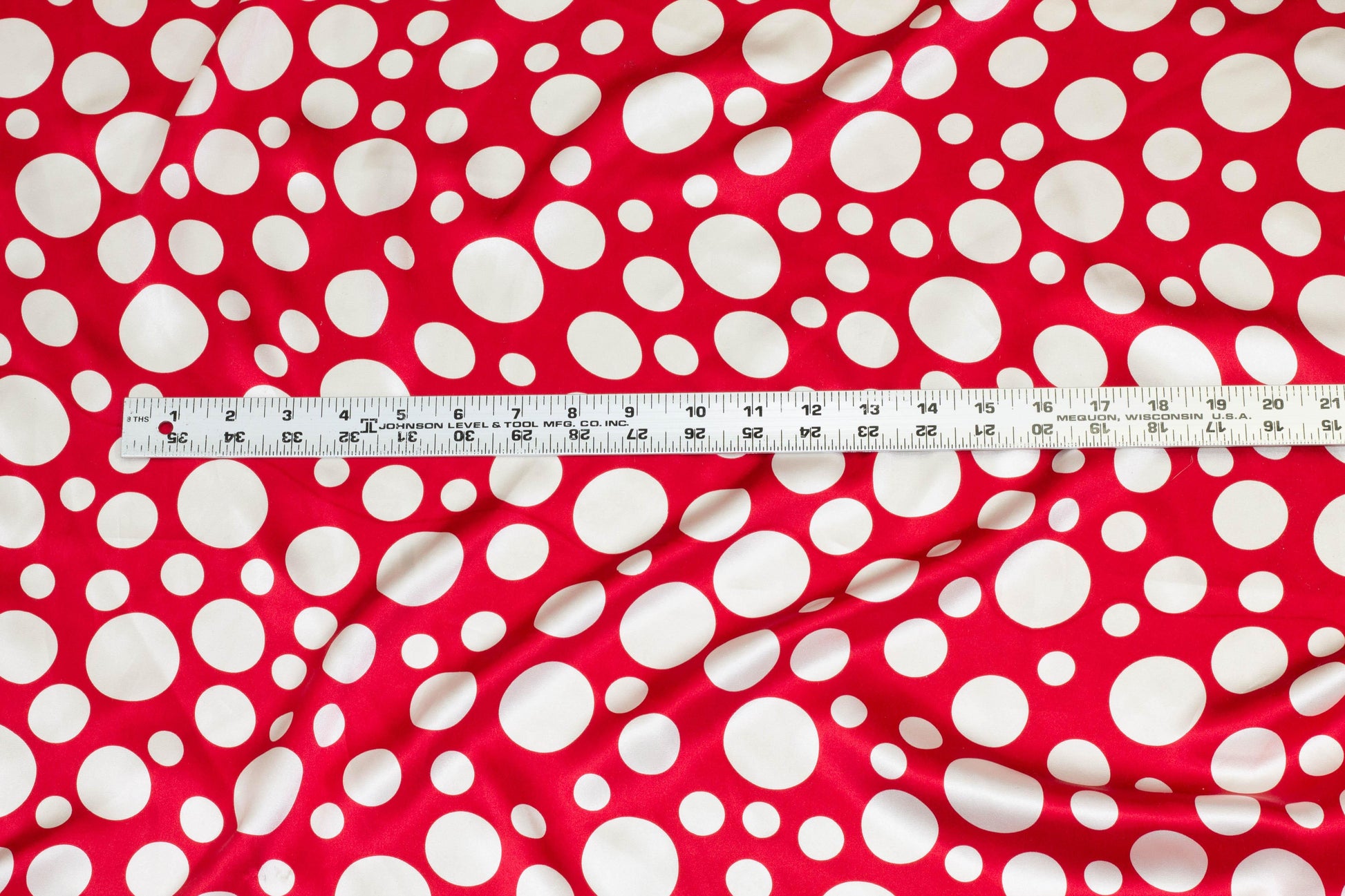 Red and White Polka Dot Silk Charmeuse - Prime Fabrics