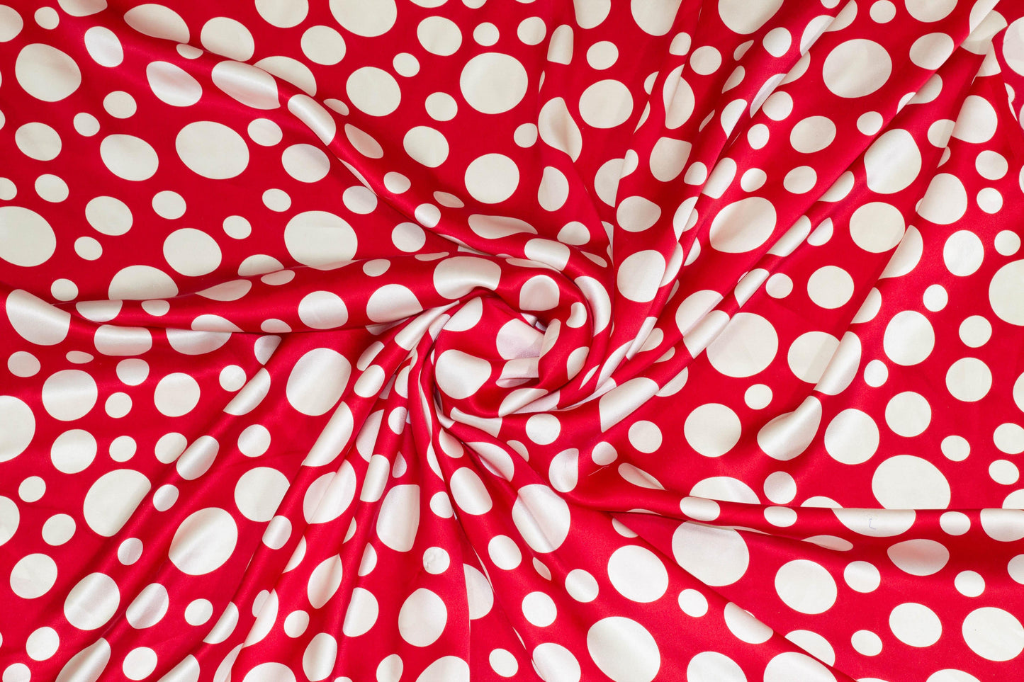 Red and White Polka Dot Silk Charmeuse - Prime Fabrics