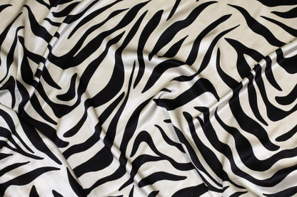 Black and Ivory Zebra Print Silk Charmeuse - Prime Fabrics