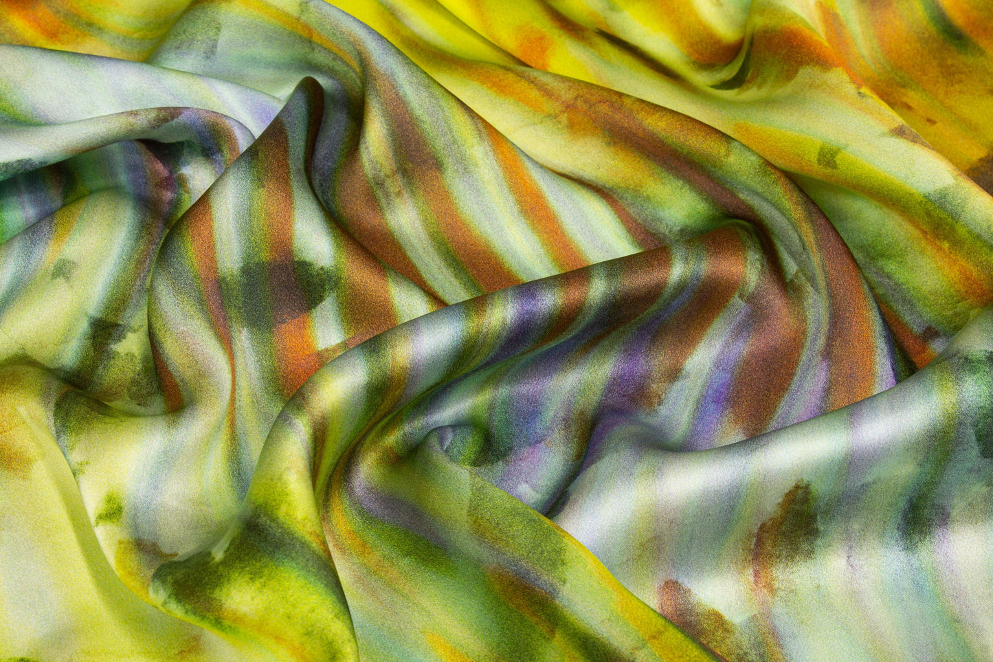 Abstract Watercolor Italian Silk Charmeuse - Yellow/Green - Prime Fabrics