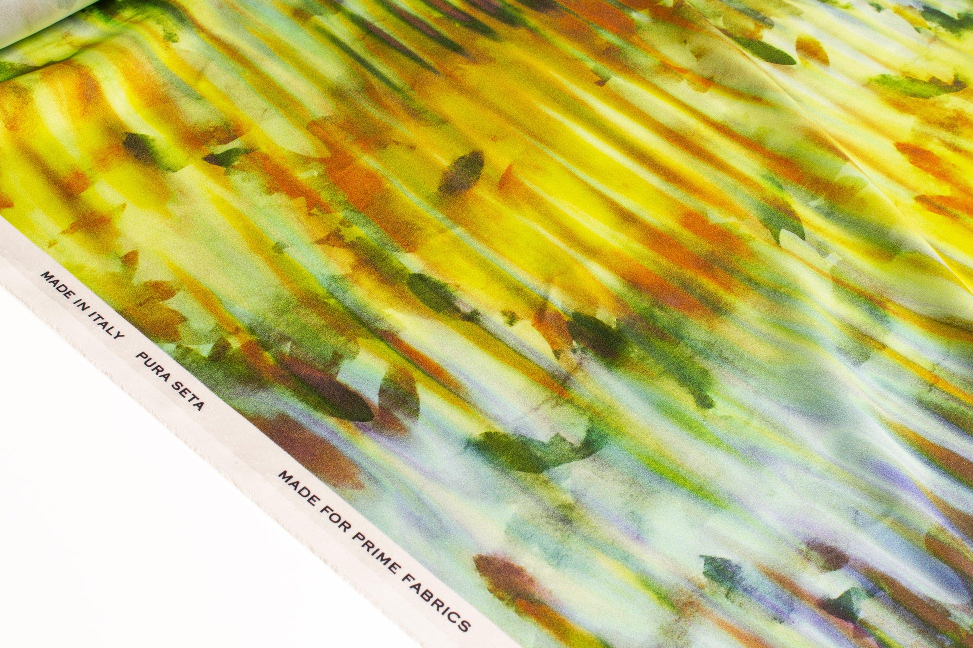 Abstract Watercolor Italian Silk Charmeuse - Yellow/Green - Prime Fabrics
