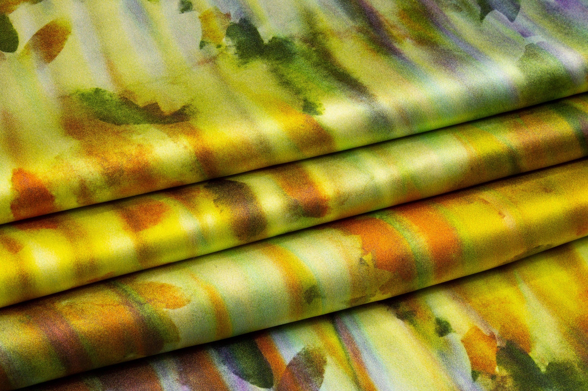 Abstract Watercolor Italian Silk Charmeuse - Yellow/Green - Prime Fabrics