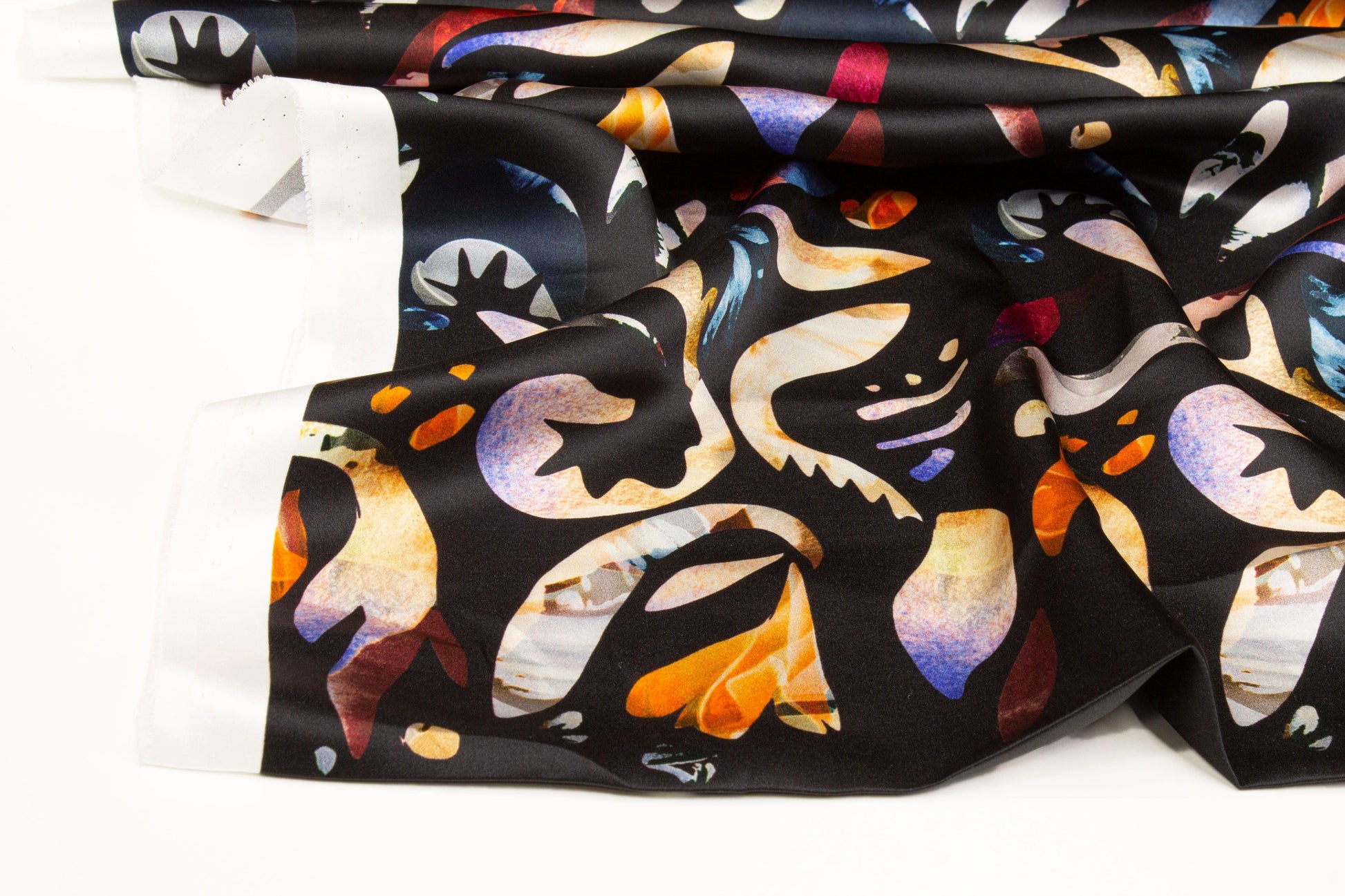 Abstract Italian Silk Charmeuse - Black - Prime Fabrics