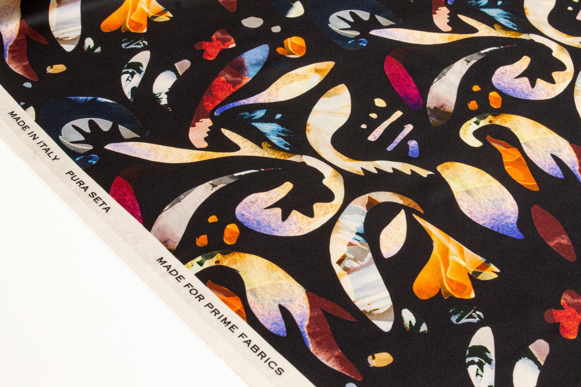 Abstract Italian Silk Charmeuse - Black - Prime Fabrics