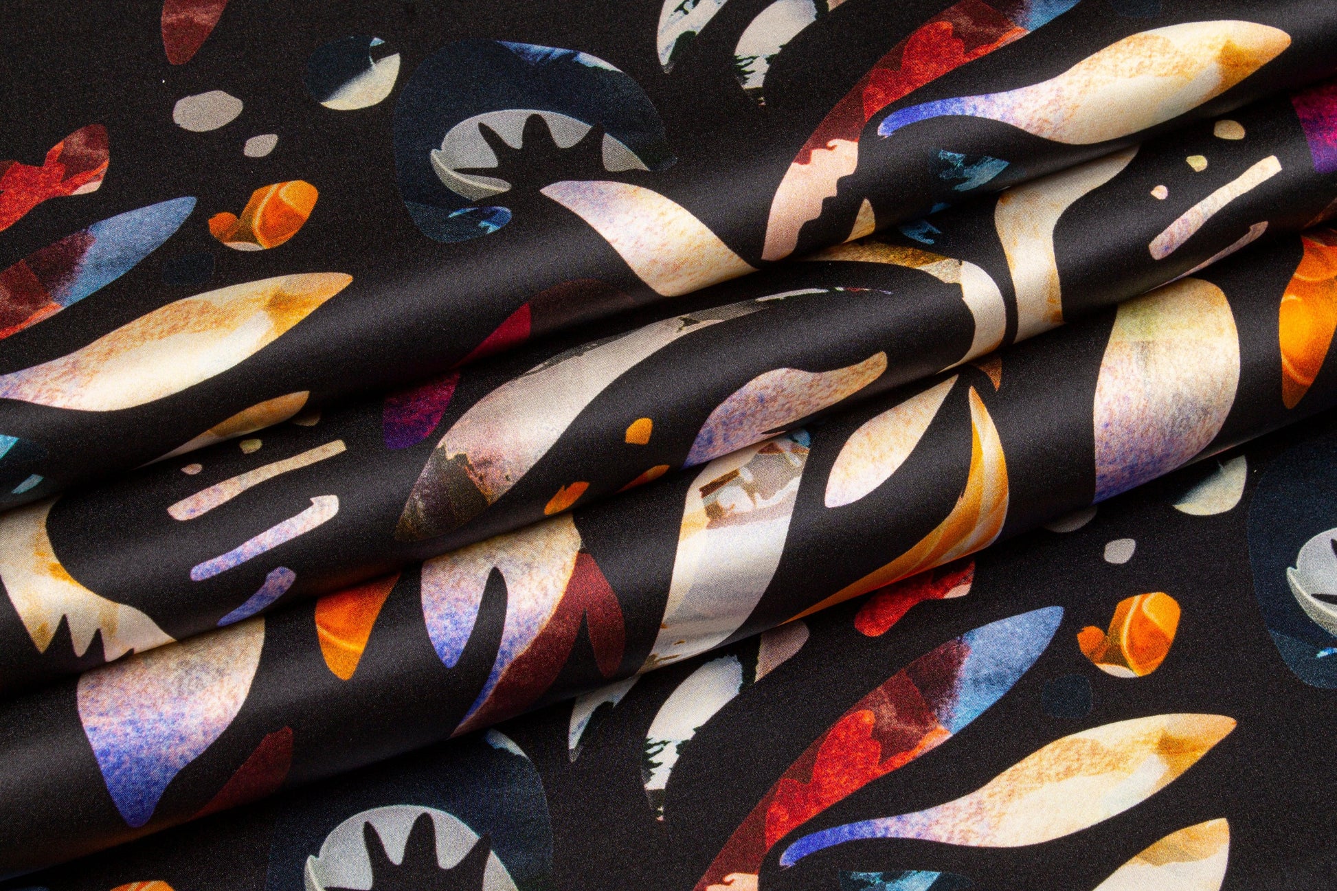 Abstract Italian Silk Charmeuse - Black - Prime Fabrics