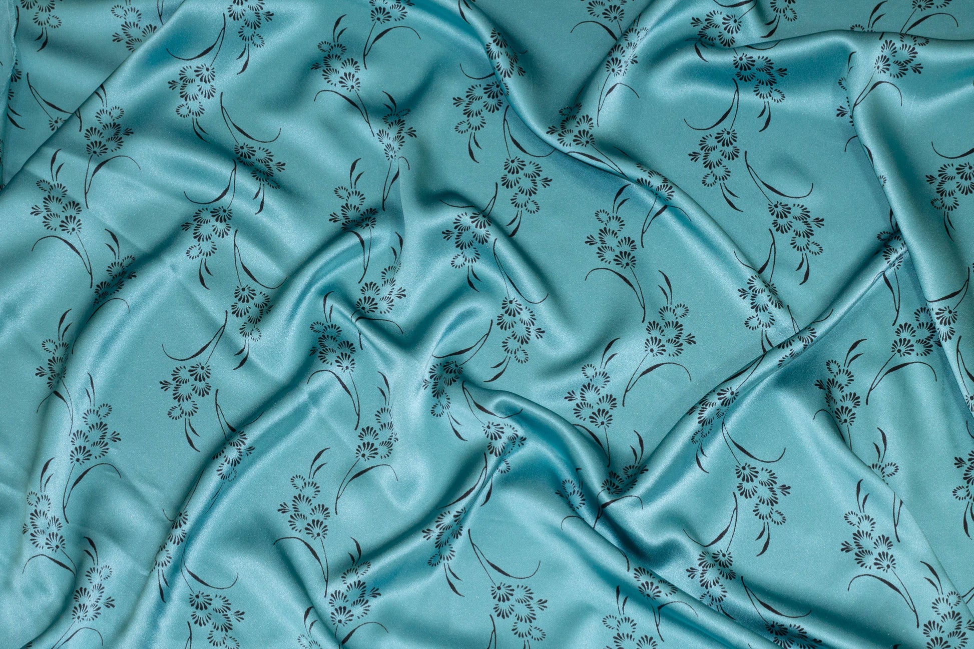 Aqua Blue Floral Silk Charmeuse - Prime Fabrics