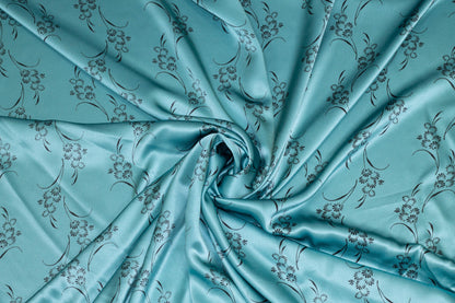 Aqua Blue Floral Silk Charmeuse - Prime Fabrics