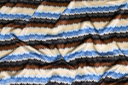 Blue, Beige and Brown Striped Silk Charmeuse - Prime Fabrics