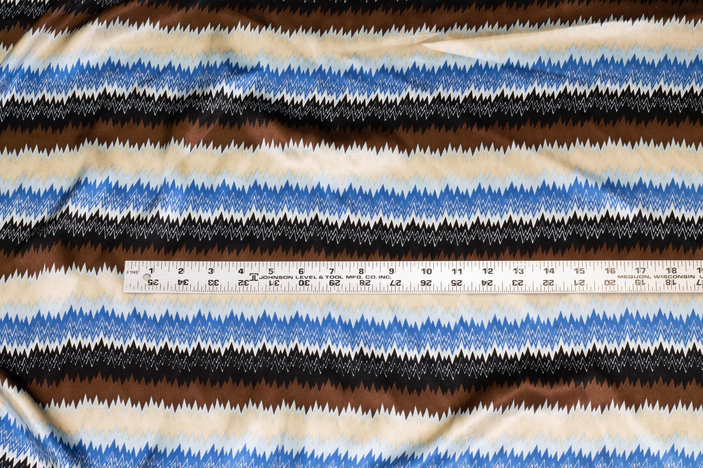 Blue, Beige and Brown Striped Silk Charmeuse - Prime Fabrics