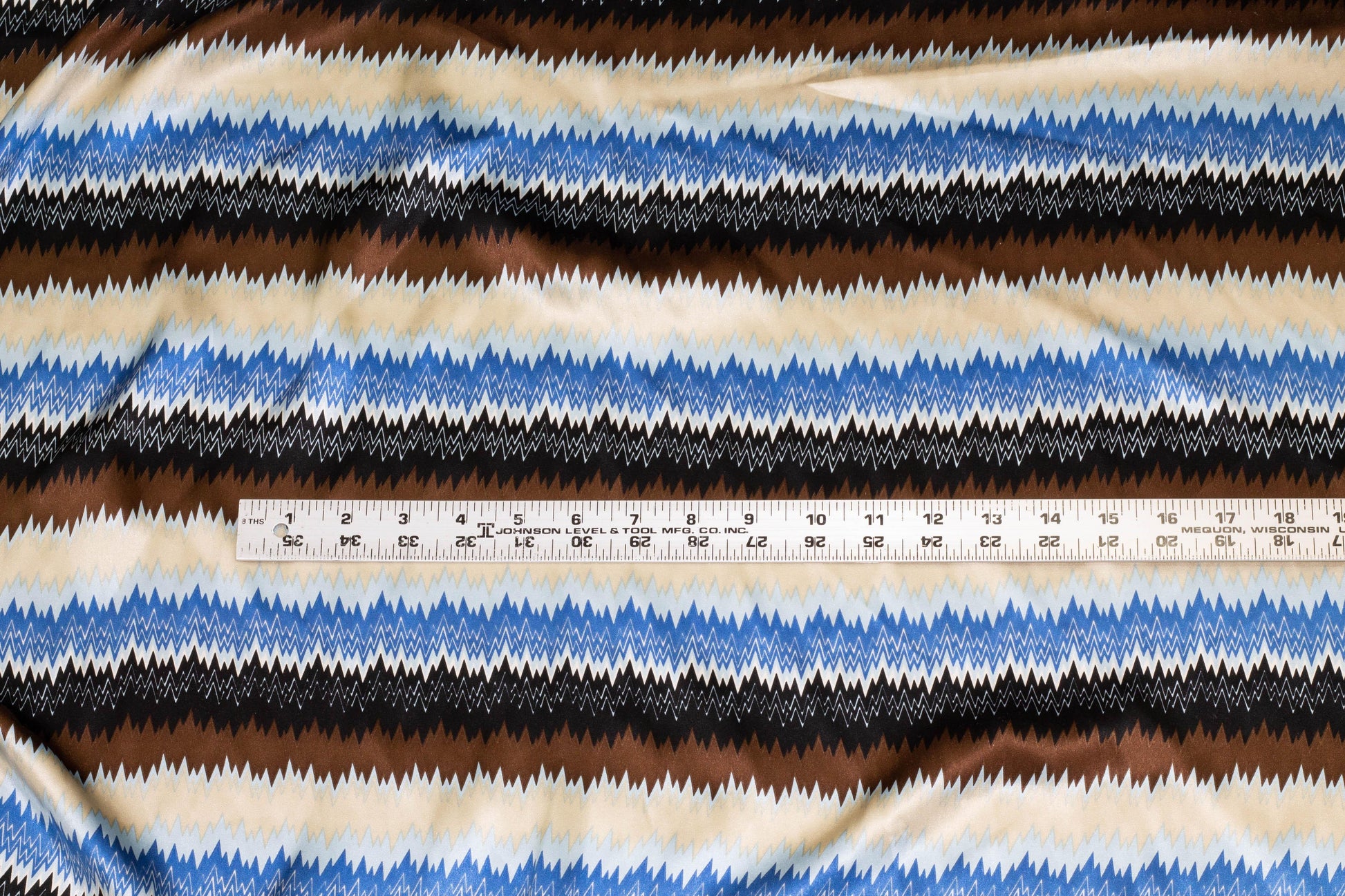 Blue, Beige and Brown Striped Silk Charmeuse - Prime Fabrics