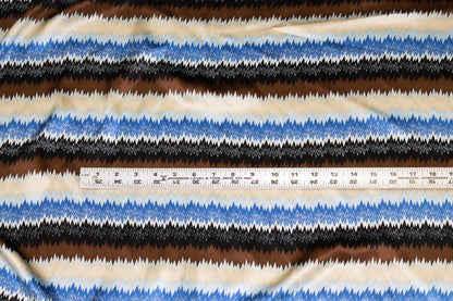 Blue, Beige and Brown Striped Silk Charmeuse - Prime Fabrics