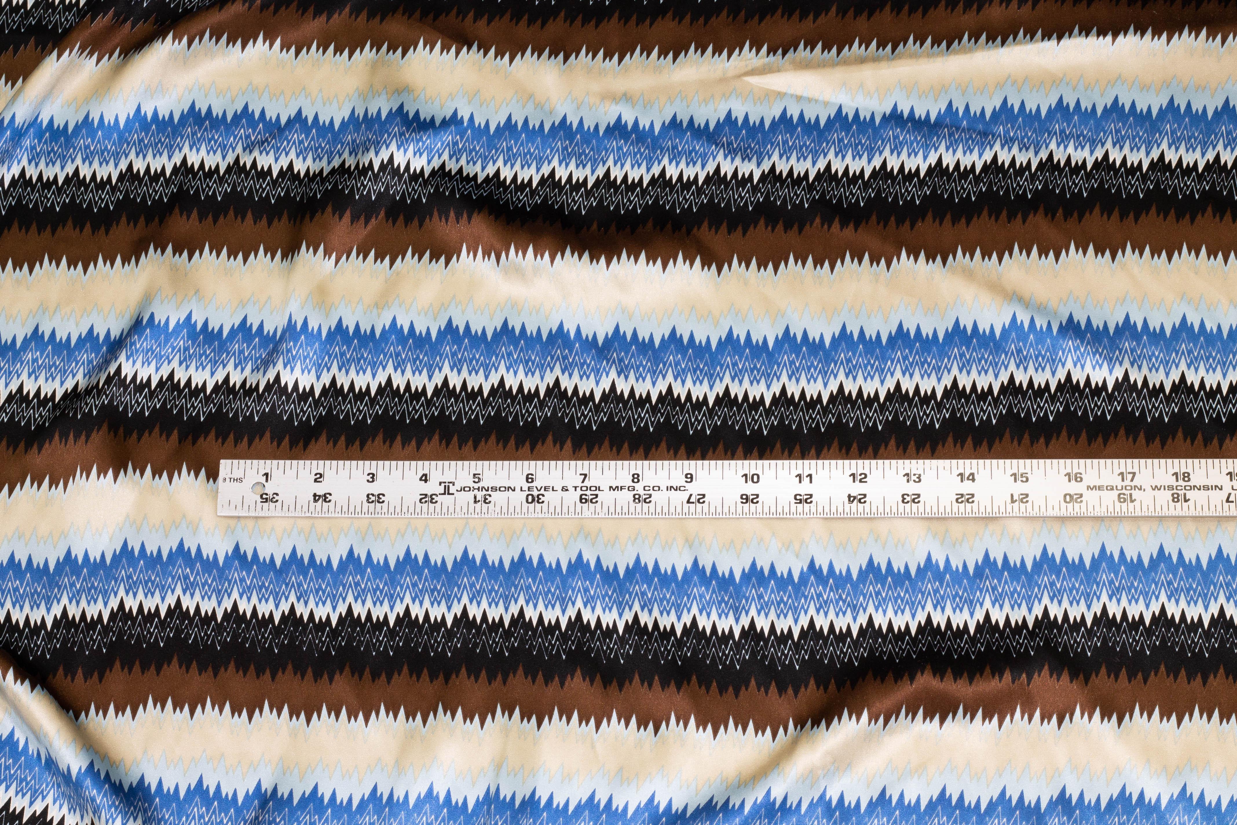 Blue, Beige and Brown Striped Silk Charmeuse - Prime Fabrics