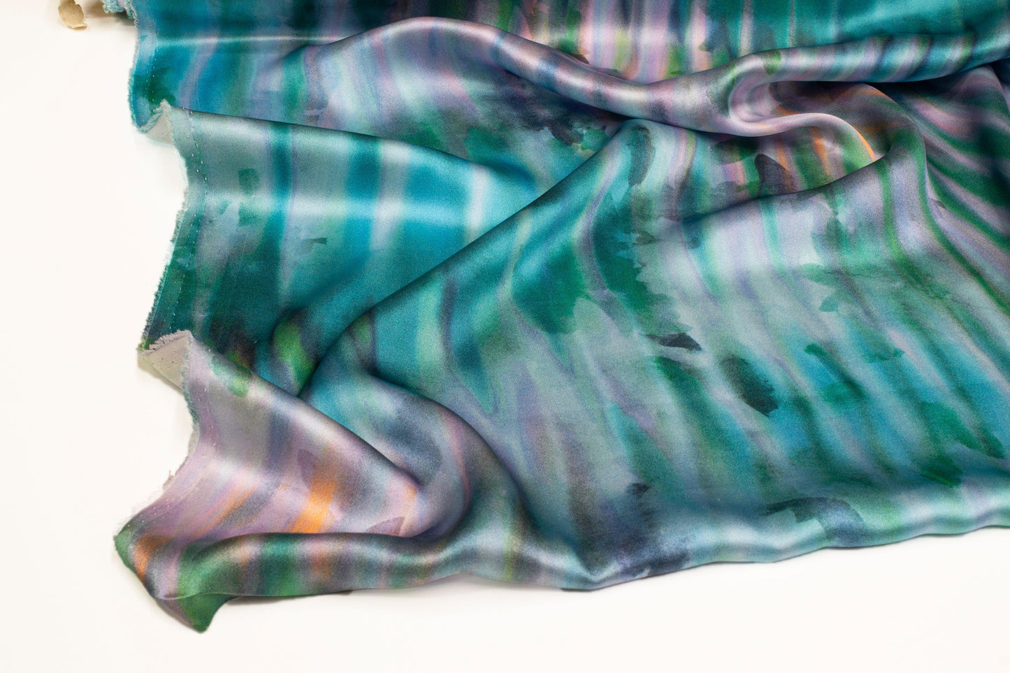 Abstract Watercolor Italian Silk Charmeuse - Aqua - Prime Fabrics