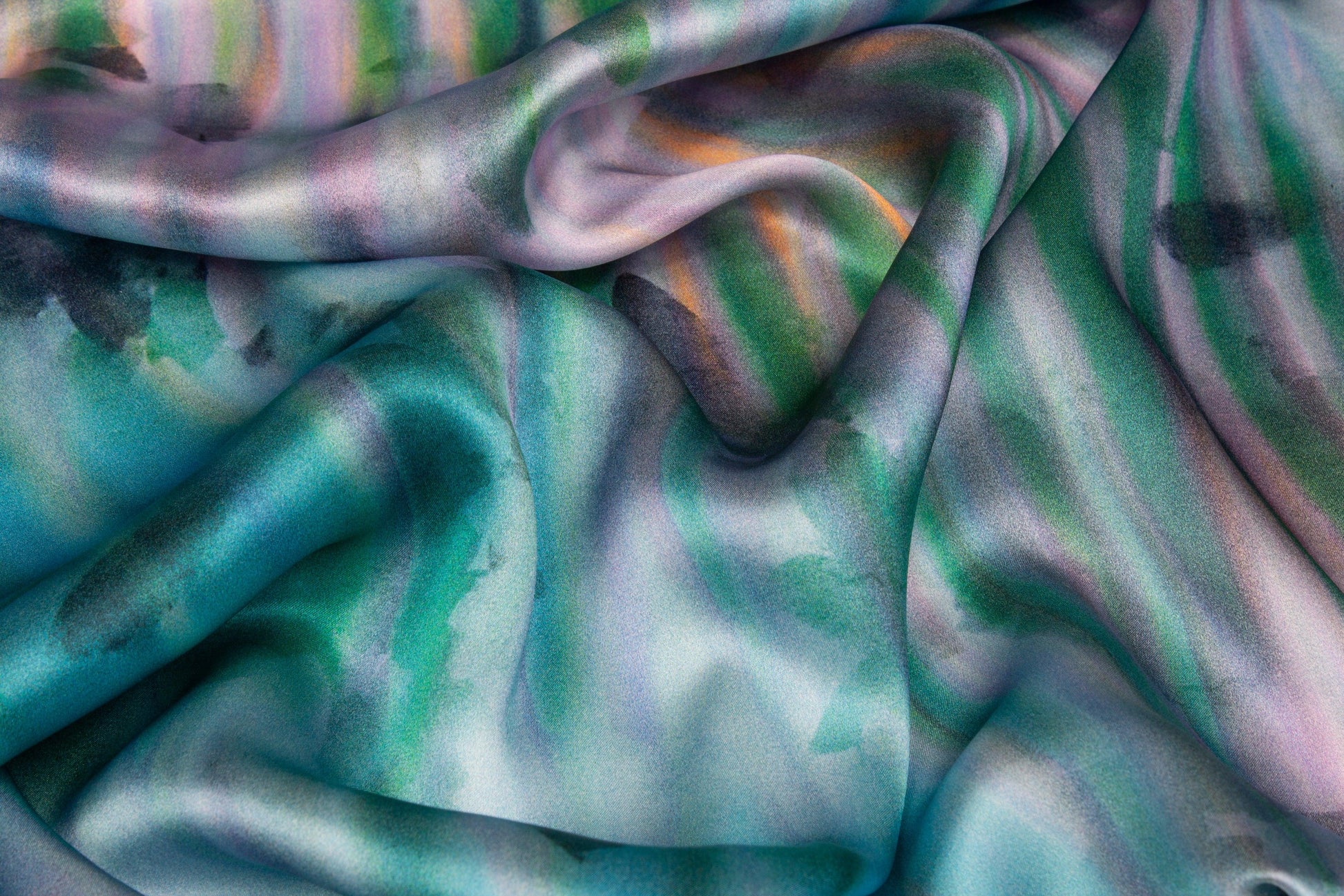 Abstract Watercolor Italian Silk Charmeuse - Aqua - Prime Fabrics