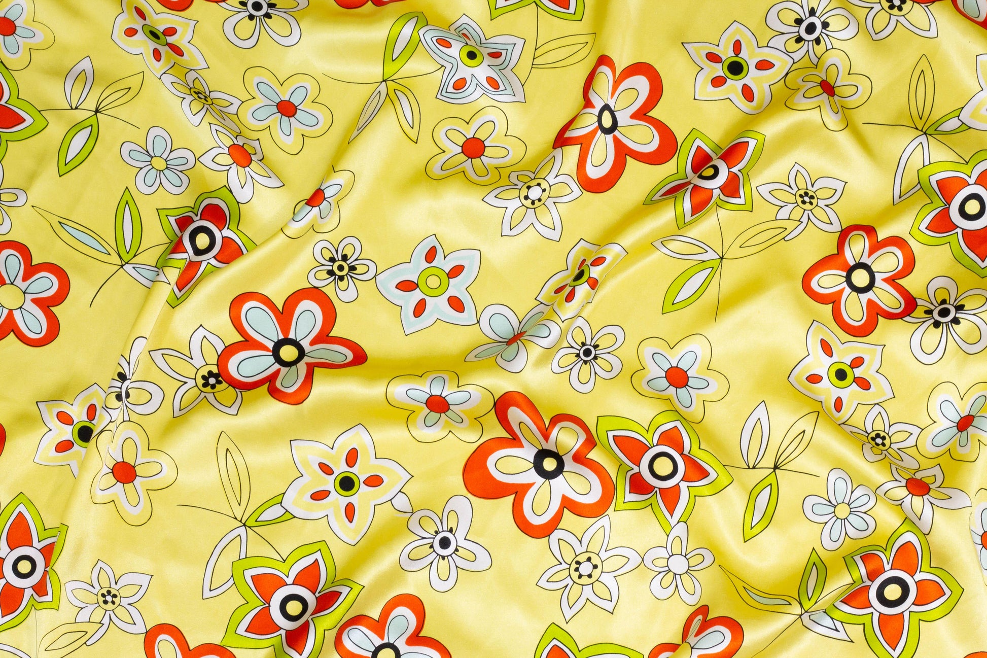 Yellow and Multicolor Floral Silk Charmeuse - Prime Fabrics