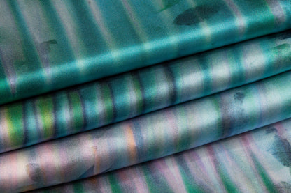 Abstract Watercolor Italian Silk Charmeuse - Aqua - Prime Fabrics