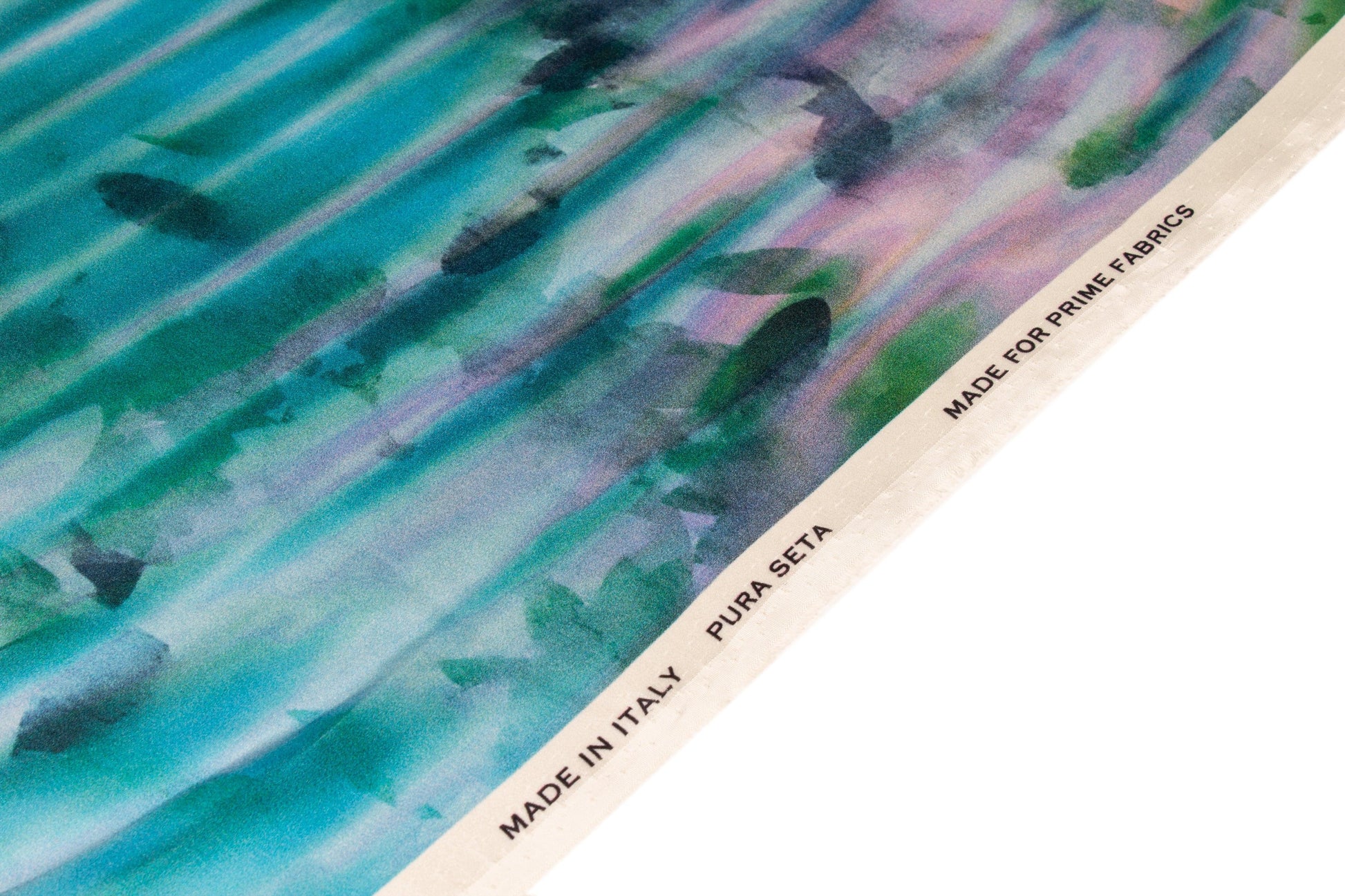 Abstract Watercolor Italian Silk Charmeuse - Aqua - Prime Fabrics