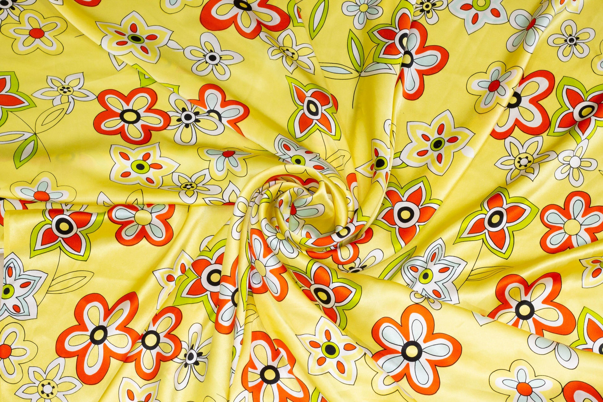 Yellow and Multicolor Floral Silk Charmeuse - Prime Fabrics