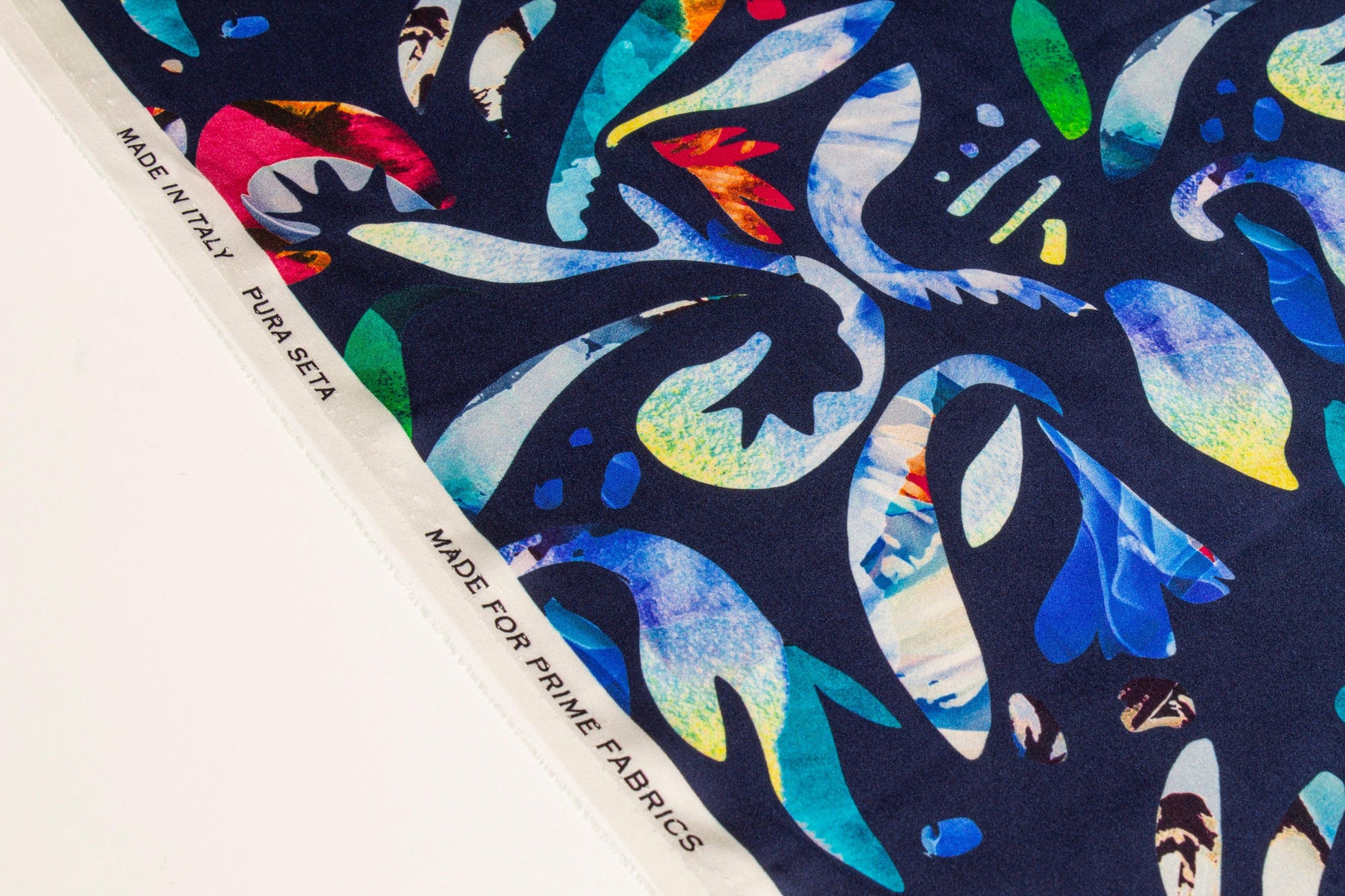 Abstract Italian Silk Charmeuse - Navy - Prime Fabrics